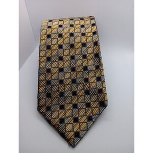 Kolte Italy Tie Men's 100% Silk Gold Blue Geometric Handmade‎ Classic